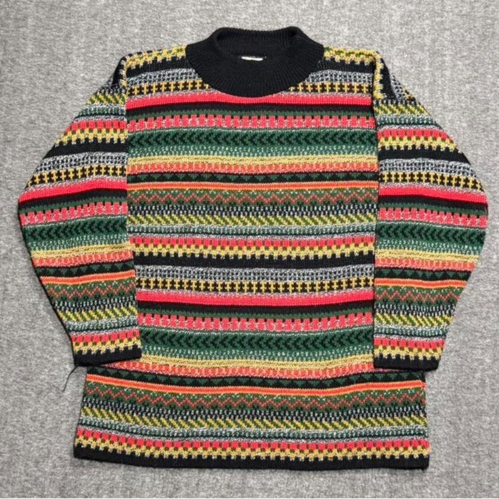 1980s Vintage Multicolor Striped Men's Large Knit Sweater Huntington Ridge Red